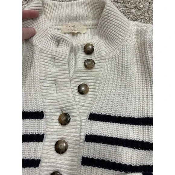 Sezane Ivory and Black Striped Button Henley Sweater - Picture 12 of 16